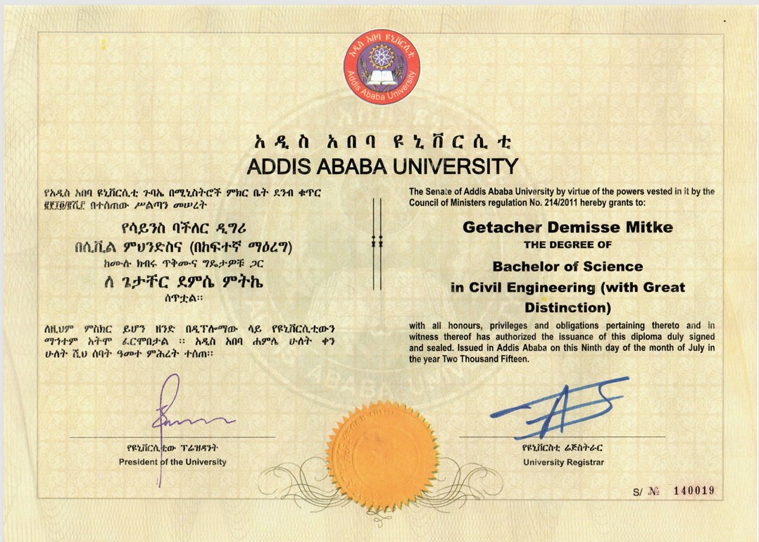 BSc Civil Engineering certificate