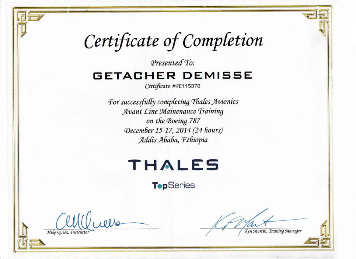 Thales AVANT IFE system certificate