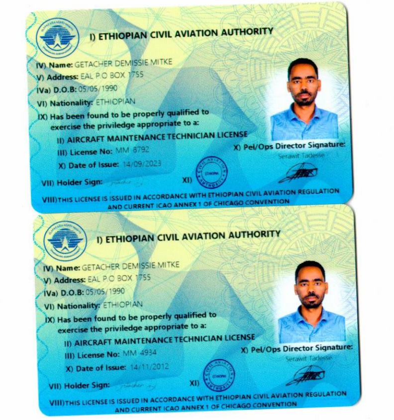 Aviation licence front